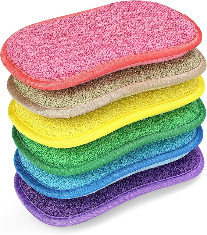 6 Pack Multi-Purpose Scrub Sponges for Kitchen 6 Colors, Non-Scratch Microfiber Sponge with Heavy Duty Scouring Power, Effortless Cleaning of Dishes, Pots and Pans