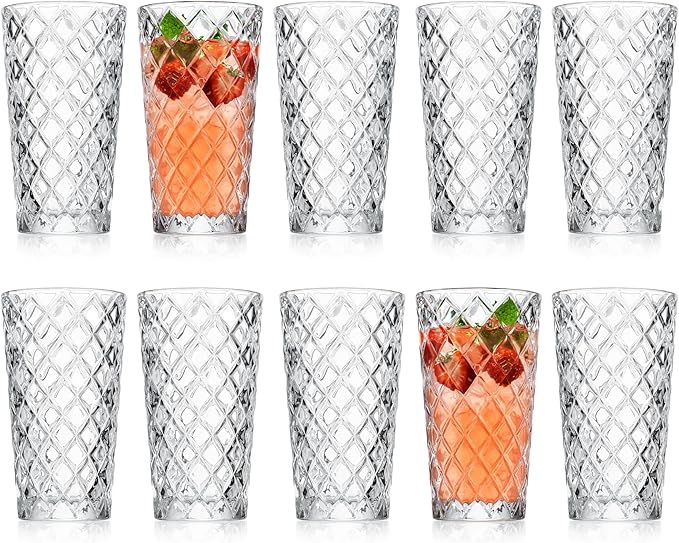 Glaver's Glasses Set. Glass for Cocktail Bourbon Rock Glasses,Bar Glass for Scotch Tequlia Rum. Diamond Cut. Gift for him (Set of 10 (14oz))