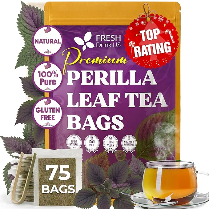 FreshDrinkUS, Premium Perilla Leaf Tea – 75 Tea Bags | 100% Pure Perilla Leaves | Caffeine-Free, Non-GMO, Natural Packaging | Herbal Tea Bags for Daily Enjoyment. Gluten-Free. Sugar-Free. Vegan