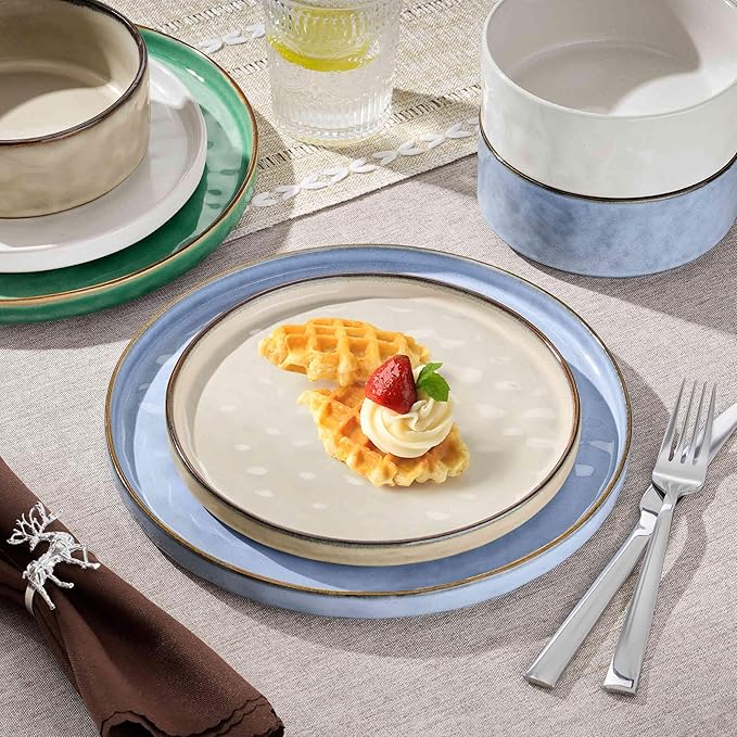 Herogo 12 Pieces Dishware Sets for 4, Stoneware Dinnerware Dish Set, Dinner Plates and Bowls for Home Kitchen, Dishwasher & Microwave Safe, Multicolor