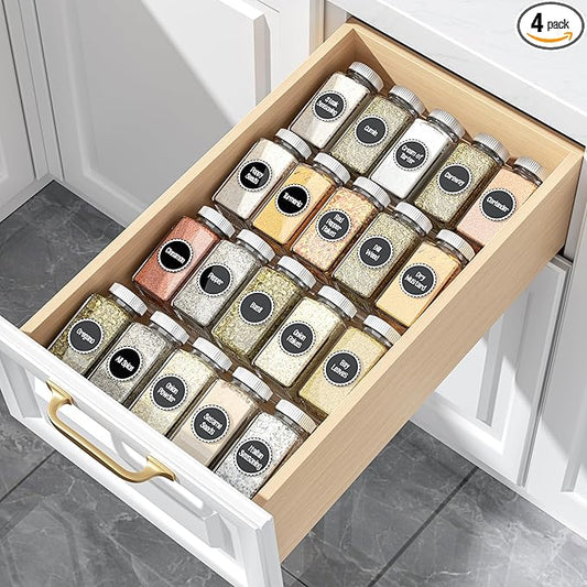 MIUKAA Clear Acrylic Spice Drawer Organizer, 4 Tier- 1 Set Seasoning Jars Drawers Insert, Kitchen Spice Rack Tray for Drawer/Countertop (Jars not included)