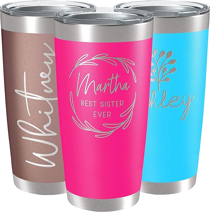 Personalized Tumblers, Stainless Steel 20 oz Tumbler w/Lid |13 Different Designs| Personalized Cups Double Walled Insulated Coffee Cup for Travel - Hot Pink