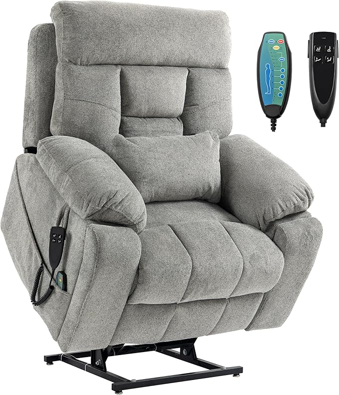 Dual Motor Power Lift Recliner Chair with Massage Heating for Adults Elderly, Electric Lift Chairs Lay Flat Recliners, Infinite Position, 2 Hidden Cup Holders