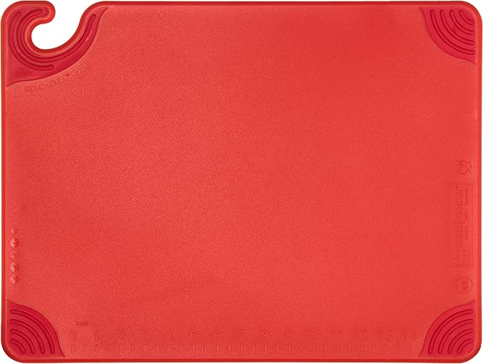 San Jamar Saf-T-Grip Plastic Cutting Board with Safety Hook, 15" x 20" x 0.5", Red, (Pack of 6)