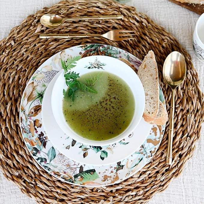 Jungle Plates and Bowls Sets Dishes Set for 4, Ceramic Plates and Bowls Set, Service for 4, Bone China Dinnerware Set Salad Dessert Plates, and Cereal Bowls Set, Microwave safe by KOKEN