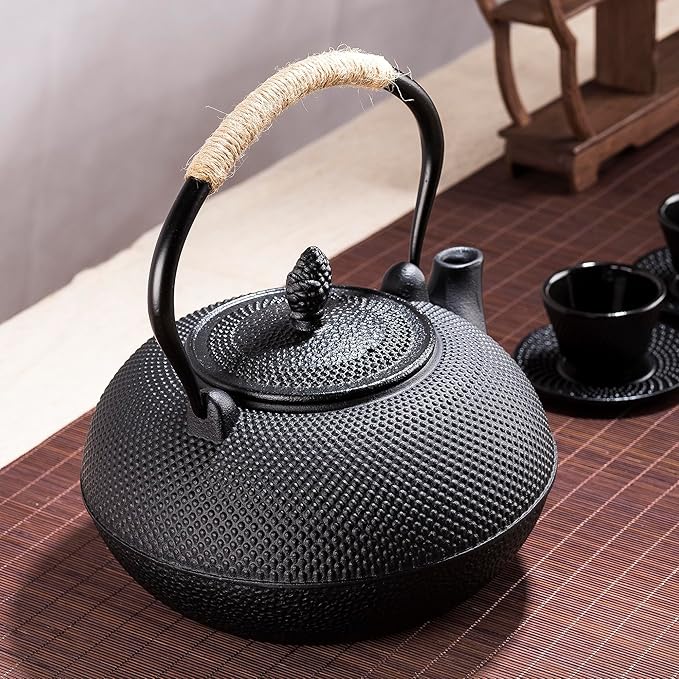 YJX 101 fl oz Extra Large and Heavy Cast Iron Teapot for Stovetop Safe, Black Tea Kettle with Stainless Steel Tea Balls for Loose Tea, Cast Iron Tea Pot for 6 to 10 People, 3000ml Japanese Tetsubin