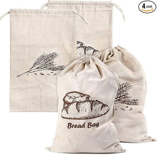 Augshy Linen Bread Bags for Homemade Bread Container, 4 Pcs 17.5 X11.5 Inches Unbleached & Reusable Bread Storage, Natural Large Storage for Artisan Bread