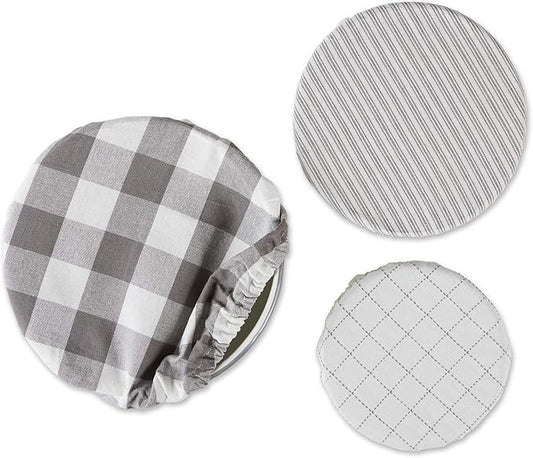 DII Reusable Cloth Bowl Cover Collection Machine Washable, Cotton with Elastic Stretch for Food Storage, 10.25"/8.25"/7.5" Diameter, Farmhouse Plaid, Gray, 3 Piece
