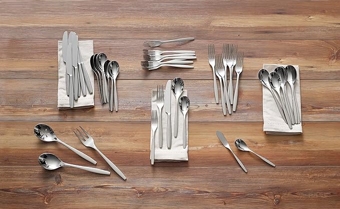 Nambé Aidan 45-Piece Stainless Steel Silverware Set – Forged Cutlery with Rounded Handles & Balanced Weight – Durable, Elegant Flatware for Everyday Dining & Entertaining, Long-Lasting Mirror Finish