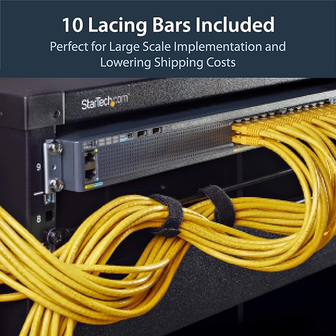 StarTech.com Horizontal Lacing Bar - Server Rack Cable Management - 19" Network Rack Mount Cord Organizer- 10 Pack, TAA (CMLB10)