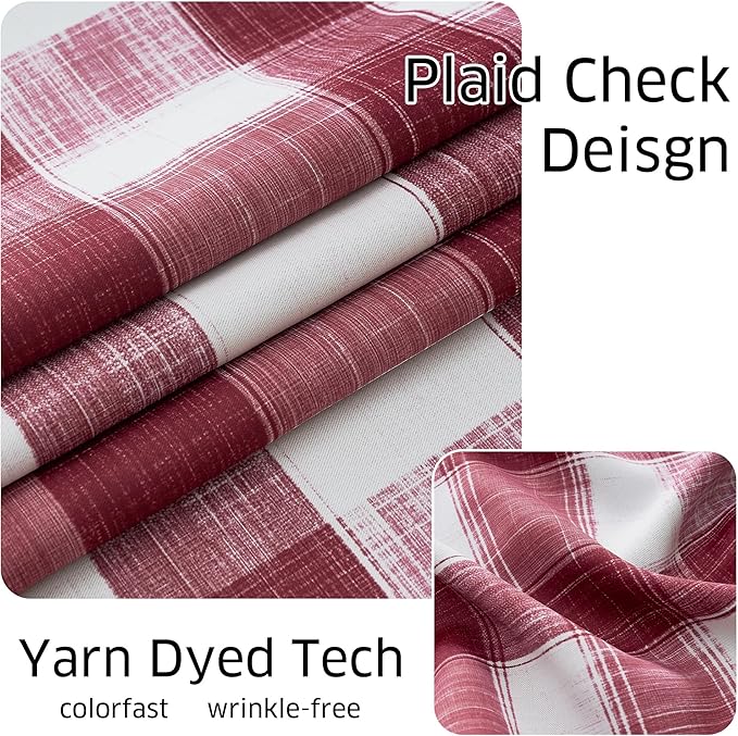 NICETOWN Christmas Plaid Valances for Kitchen, Farmhouse Style Rod Pocket Red Holiday Curtains 18 Inch Length, Xmas Window Treatments Tiers for Living Room, 52 x 18 inch, 1 Pair, Red & White