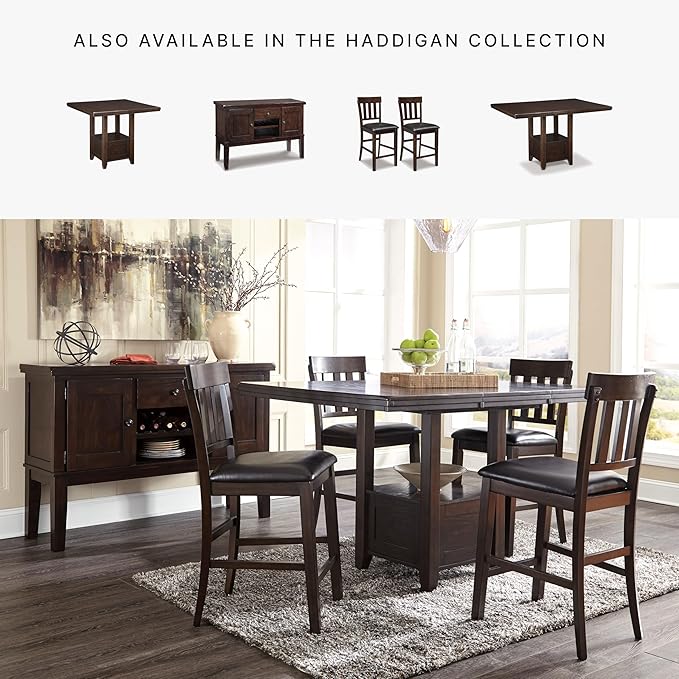 Signature Design by Ashley Haddigan Upholstered Barstool, 2 Count, Slat Back Design, Cushioned Seat, Wood, 25.5" H, Dark Brown
