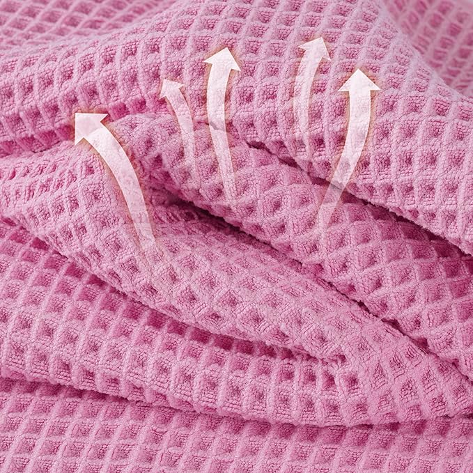 Microfiber Waffle Face Towels, 4 Pieces, Soft, Absorbent, Fast Drying, Lint Free (Pink)