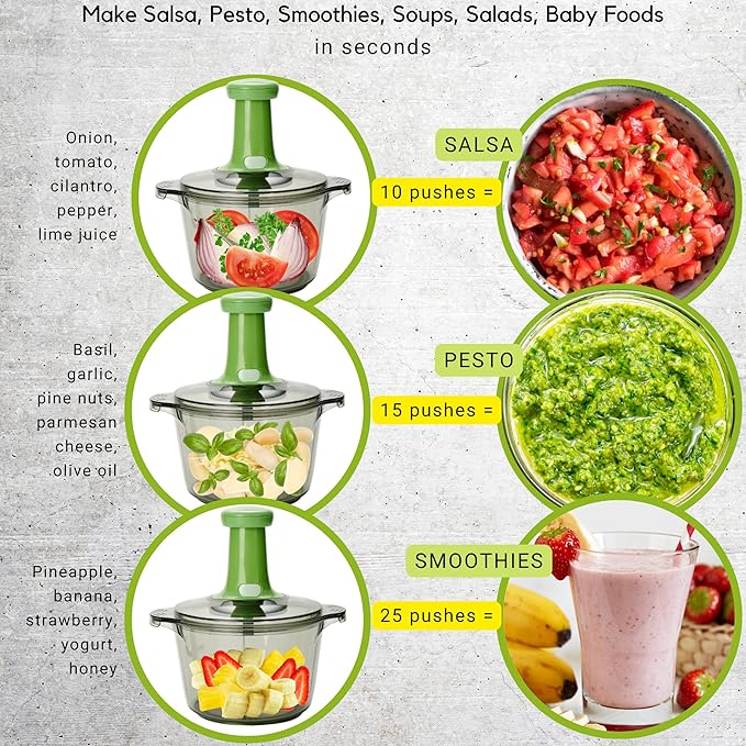 Brieftons Express Manual Food Chopper: Large 8.5-Cup, Hand Chopper Vegetable Cutter to Chop Veggies, Fruits, Herbs, Garlic Onion Chopper for Salsa, Salad, Pesto, Guacamole, Coleslaw, Indian Cooking