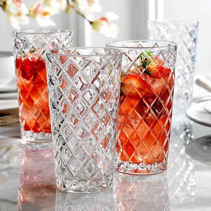 Glaver's Glasses Set. Glass for Cocktail Bourbon Rock Glasses,Bar Glass for Scotch Tequlia Rum. Diamond Cut. Gift for him (Set of 10 (14oz))