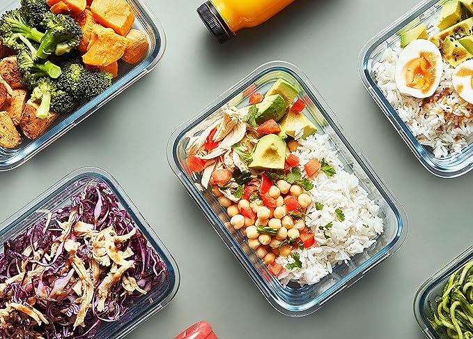 M MCIRCO 10-Pack Glass Food Storage Container with Lids, Airtight Lunch Bento Boxes, Glass Meal Prep Container,Microwave, Oven, Freezer and Dishwasher Friendly, White
