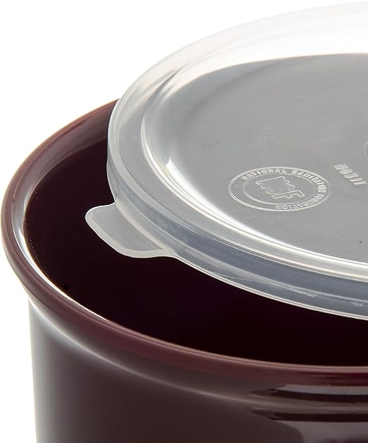 Carlisle FoodService Products Classic Round Storage Container Crock with Lid for Kitchen, Restaurants, Home, Plastic, 1.2 Quarts, Brown
