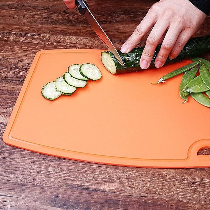 Liflicon Extra Large Thick Silicone Cutting Boards for Kitchen 14.6'' x 10.43'' Flexible Cutting Chopping Boards/Mats Non-slip Deep Drip Juice Groove, Dishwasher Safe-Orange