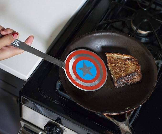Marvel Captain America Shield Colored Flat Stainless Steel Spatula - Heavy Duty Wide Head Kitchen Cooking Flipper or Turner for Hamburger, Egg, Pancake & Sandwich - Perfect for Grills or Griddles