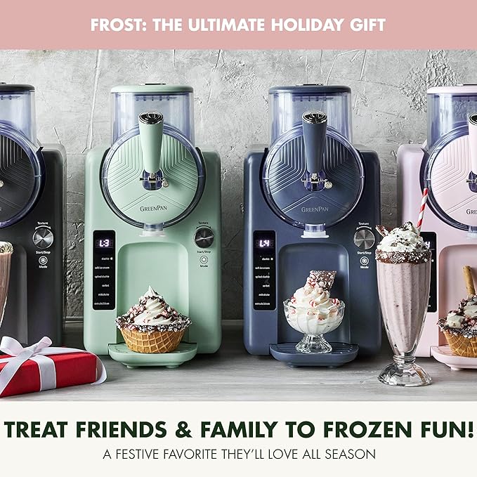 GreenPan Frost Ice Cream Maker & Slushie Machine, Soft Serve, Sorbet, Margaritas, Milkshakes, Frozen Yogurt, No Pre-Freezing, Ready in 15 Mins, 6 Modes, 7 Textures, Self-Cleaning, Family Size, Pink