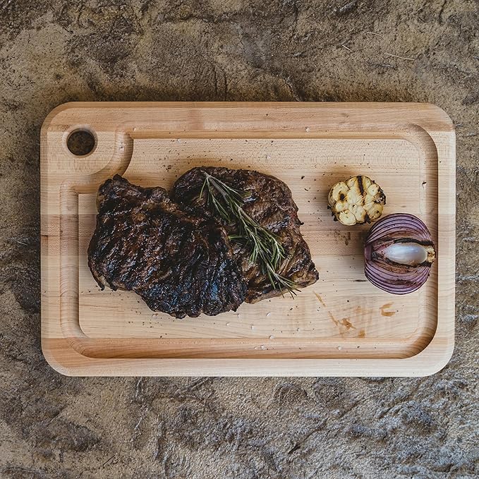 John Boos Prestige Series Rectangular Wooden Maple Cutting Board 20”x15” – 1.25” Thick, 10-lb Reversible Butcher Block with Juice Groove, Edge-Grain & Finger Grip Hole – Made in the USA
