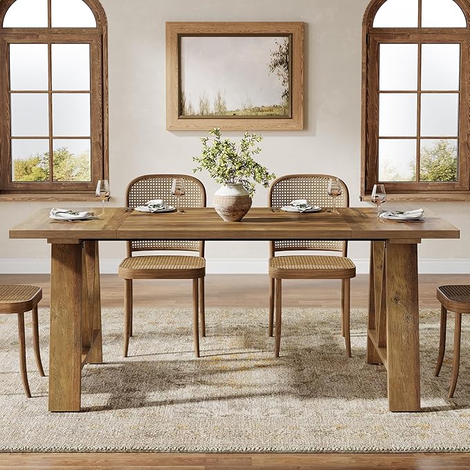 Tribesigns 63-Inch Dining Table for 4-6, Farmhouse Wooden Kitchen Table with Sturdy Legs, Rustic Rectangular Wooden Dinner Table for Home Dining Room (Rustic Brown)