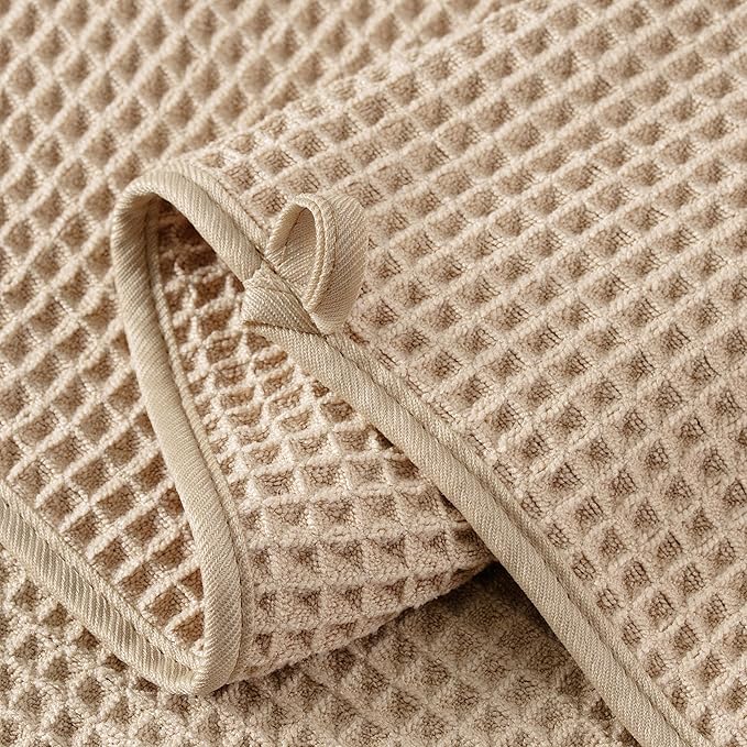 Microfiber Waffle Face Towels, 4 Pieces, Soft, Absorbent, Fast Drying, Lint Free (Beige)
