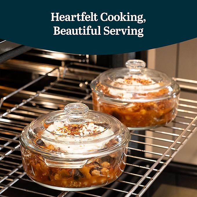 Libbey Baker's Basics 2 Piece Glass Dishes with Lids - Elegant Casserole Dishes for Oven with Lids - Versatile Baking Dish to Store Leftovers & More