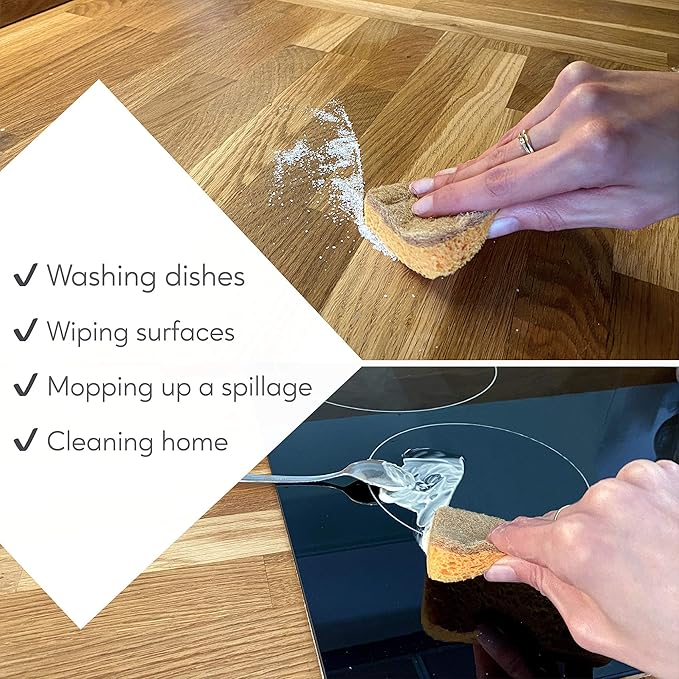 eplanita Natural Plant Based Scrub Sponges (3 Pack), Non-Scratch, Biodegradable Eco Scourers for Kitchen and Bathroom