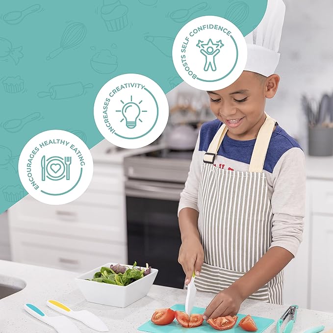 Tovla Jr. Kid Safe Knife Gift Set for Real Cooking | STOCKING STUFFER |Toddler Kitchen Knives | Montessori & STEM Cooking Tools Ages 4–12 | BPA-Free, Dishwasher-Safe | Christmas and Birthday