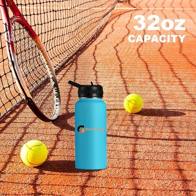 Personalized Custom Print in USA Water Bottle 75Pcs 32oz Stainless Steel Double Wall Coffee Cup with Lid & Straw Insulated Tumbler with Colorful Text Logo Photo