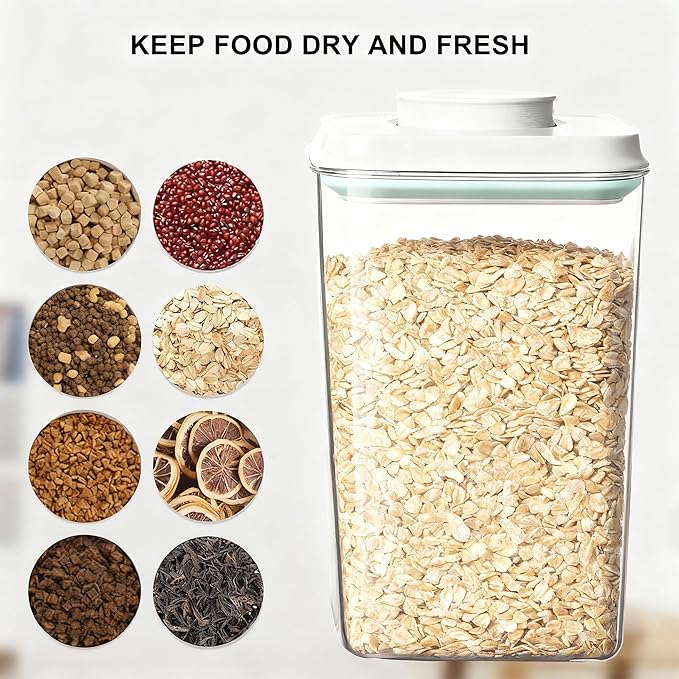 Pop Food Storage Container Airtight Rice Containers with Pop Lid & 130ml Scoop, 4L / 4.2QT *2 BPA-Free Cereal, Flour, Pasta & Snack Container for Kitchen Pantry Organizer