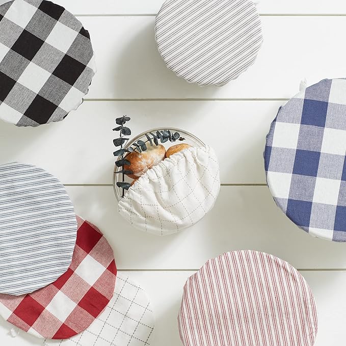DII Reusable Cloth Bowl Cover Collection Machine Washable, Cotton with Elastic Stretch for Food Storage, 10.25"/8.25"/7.5" Diameter, Farmhouse Plaid, Barn Red, 3 Piece