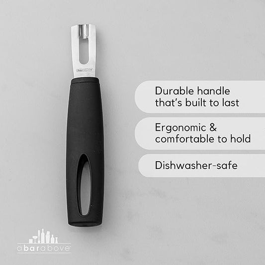 A Bar Above Black Handle Gold Blade Channel Knife, Premium Stainless Steel Garnish Tool for Cocktails, Citrus Peeler, Lemon Zester, Chef Tool for Garnishing and Drink Presentation