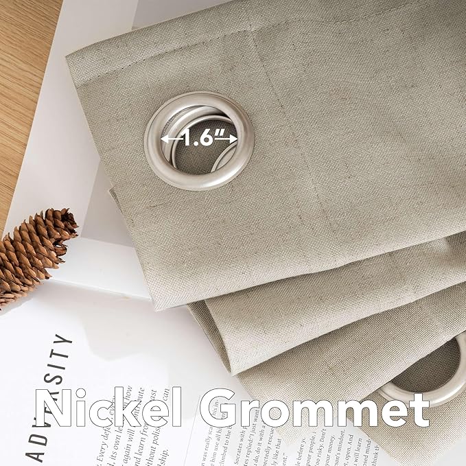 H.VERSAILTEX Living Room Linen Curtains - Semi Sheer, Nickel Grommet Energy Saving Light Filtering Window Treatments Panels for Bedroom, Oatmeal, 2 Panels, 52 x 63 Inch