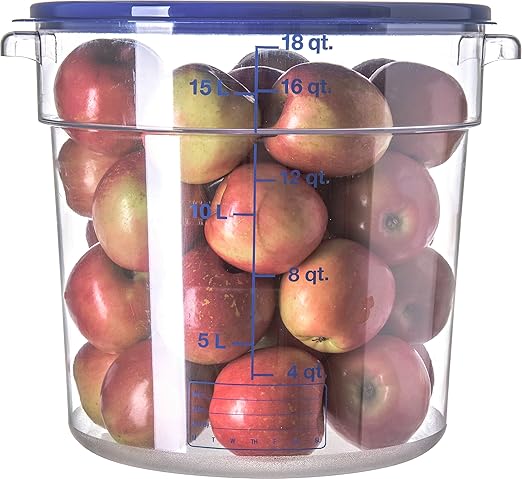 Carlisle FoodService Products Storplus Round Food Storage Container with Stackable Design for Catering, Buffets, Restaurants, Polycarbonate (Pc), 18 Quart, Clear, (Pack of 6)
