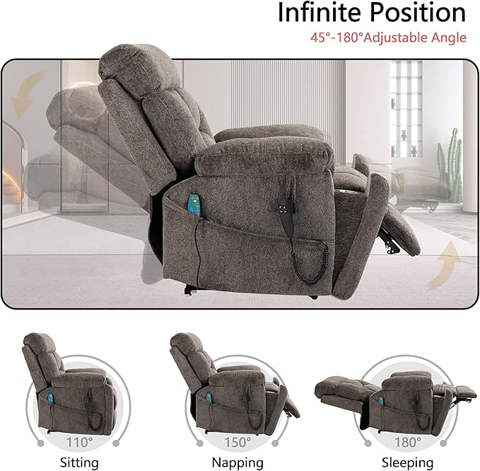 Dual Motor Power Lift Recliner Chair with Massage Heating for Adults Elderly, Electric Lift Chairs Lay Flat Recliners, Infinite Position, 2 Hidden Cup Holders