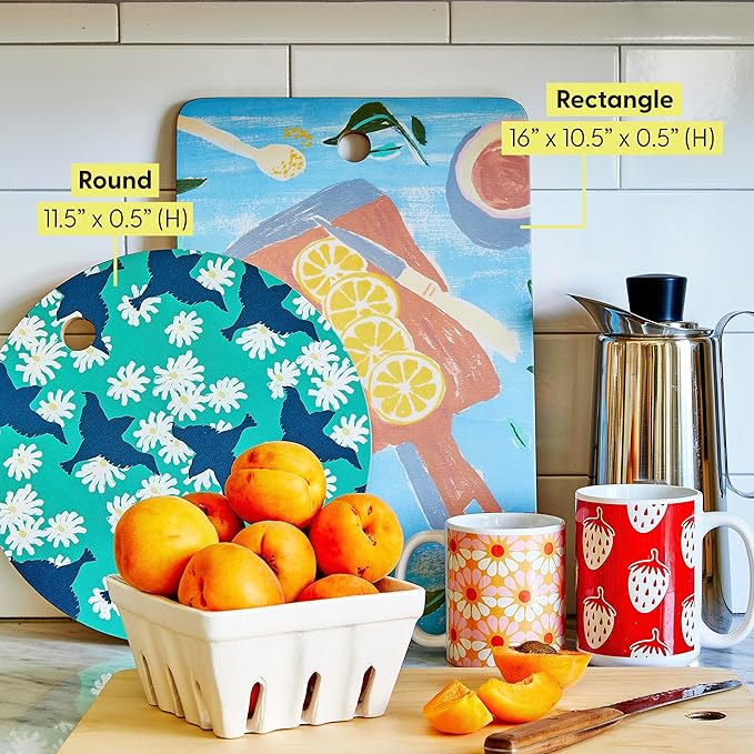 Society6 Bamboo Cutting Board- Kitchen Decor by Burcu Korkmazyurek - Unique Cutting Boards for Kitchen, 16" x 10.5" x 0.5", Floral And Flamingo VIII