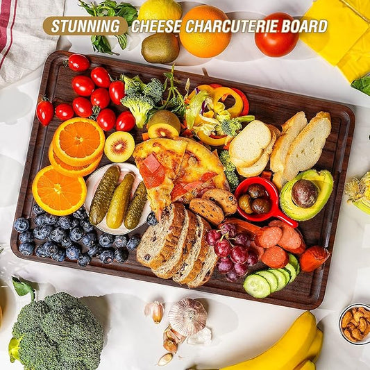 AZRHOM Walnut Wood Cutting Board, 18x12in Large Wooden Chopping Boards with Deep Juice Groove and Side Handle, Thick Butcher Block for Kitchen Meat Cheese Gift for Wife Mom(Gift Box)