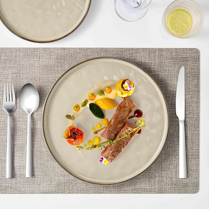 Herogo Dinnerware Dishes Sets for 4, 12 Pieces Ceramic Plates and Bowls Sets, Kitchen Dining Dishes, Dishwasher & Microwave Safe, Cream Khaki