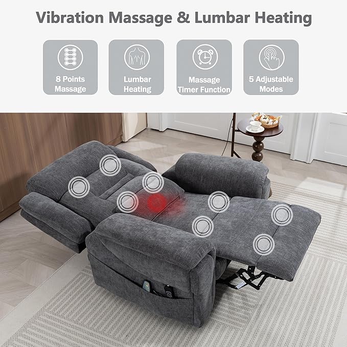 28in Extra Wide Big Man 400lbs Power Lift Recliner Chair for Senior Elderly Adults Lay Flat Lift Recliner with Heat & Massage, Wireless Charging, USB Ports, Cup Holder, Lumbar Pillow
