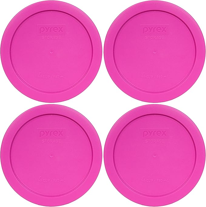 Pyrex 7201-PC Pink 4 Cup Plastic Food Storage Lid, Made in USA - 4 Pack