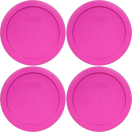 Pyrex 7201-PC Pink 4 Cup Plastic Food Storage Lid, Made in USA - 4 Pack