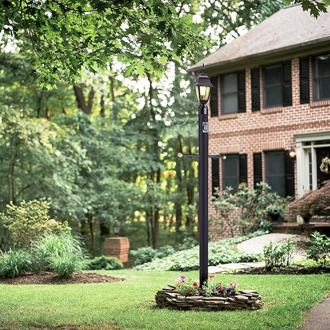 Design House Oakmont Outdoor Lamp Post, Integrated Outlet, Weather-Resistant, Powder-Coated Steel, 15.5-in. Plastic Cross-Arm, Easy Installation, Black, 3 in. Diameter x 80 in. H, 579714