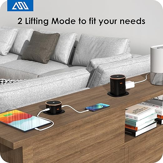 ANNQUAN Motorized Pop Up Countertop Receptacle with 15W Wireless Charger,Max 20W Power Delivery,3.15" Automatic Pop Up Outlet,4 Outlets,4 USB 3FT Cord