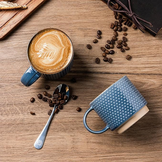 GBHOME 12 OZ Stackable Coffee Mugs, Ceramic Coffee Mugs with Texture Patterns for Man,Woman,Dad,Mom, Modern Coffee Cups Set of 4 for Latte/Cappuccino/Cocoa. Dishwasher&Microwave Safe