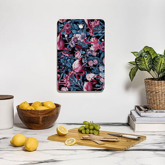 Society6 Bamboo Cutting Board- Kitchen Decor by Burcu Korkmazyurek - Unique Cutting Boards for Kitchen, 16" x 10.5" x 0.5", Floral And Flamingo VIII