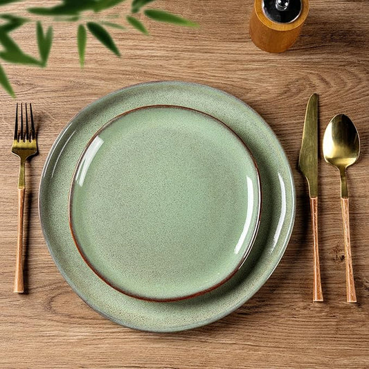 AmorArc Ceramic Dinnerware Sets,Handmade Reactive Glaze Stoneware Plates and Bowls Set,Highly Chip and Crack Resistant | Dishwasher & Microwave Safe Dishes Set,Service for 4 (12pc)