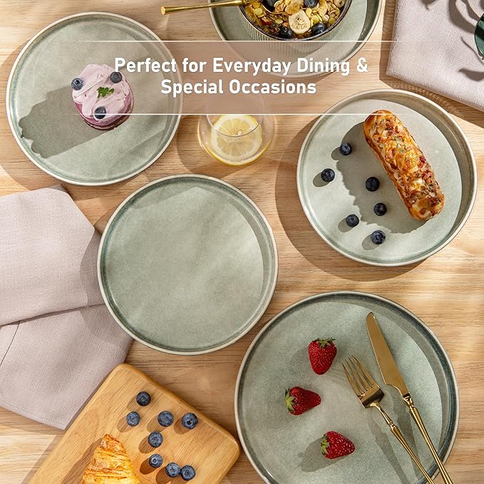 GBHOME Stoneware Dinnerware Sets for 4,Round Reactive Glaze Ceramic Plates and Bowls Set, Highly Scratch Resistant | Dishwasher & Microwave Safe Dishes Set,Service for 4(12Pcs),Desert Sage
