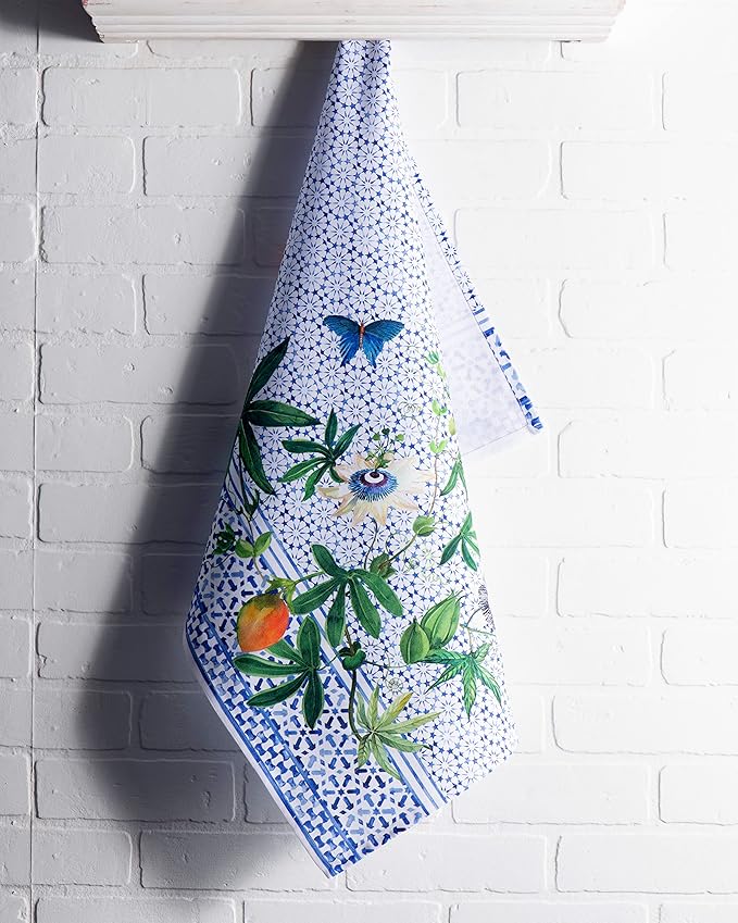 Maison d' Hermine Kitchen Towels Set of 3 100% Cotton 27.50" x 20" Reusable Cloth Tea Dish Towels Absorbent with Hanging Loop for Kitchen, Home, Dining, Cocktail Parties Spring/Summer (Passiflora)